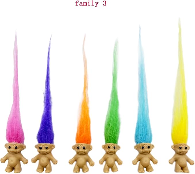 16pcs Mini Troll Dolls, PVC Vintage Troll Doll Mini Action Figures 1.2" Cake Toppers Chromatic Adorable Cute Little Guys Collection, School Project, Arts Crafts, Party Favors