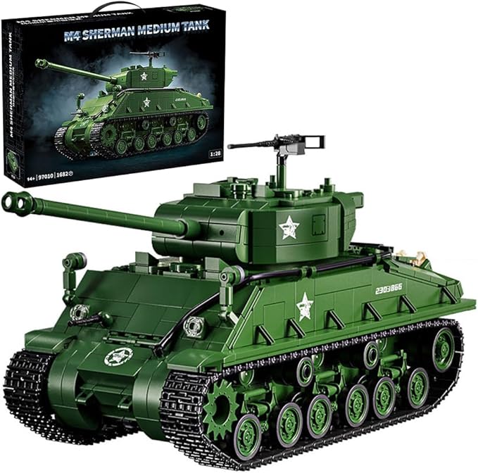 WW2 Military Tank M4 Pershing Heavy Building Block Set, 1703 Pcs WW2 Model with Rotating Gun & Figures, Army Toys for Adults & Collectors