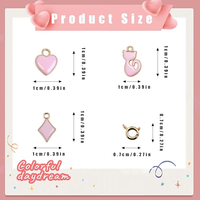 VPDSLABUBU Accessories for 3.9-6.7 Inch (10-17cm) Dolls,10 Pcs Accessories,Including 1 Pearl Necklace,7 Pink Collection Pendants, and 2 Spring Buckles,Meet Your DIY Needs(Pink Collection)
