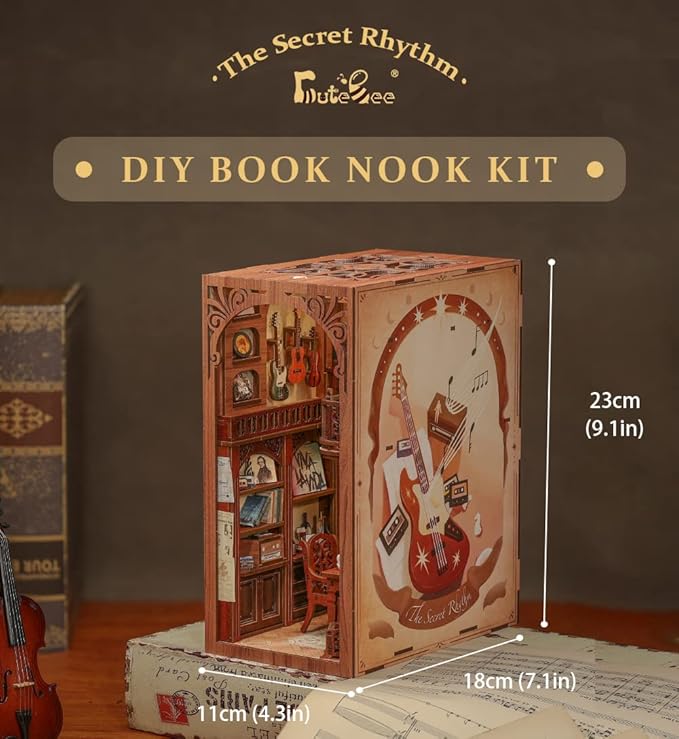 CUTEBEE Book Nook Kit - DIY Miniature House Dollhouse Kit for Adults, Booknook Tiny House Bookshelf Decor 3D Wooden Puzzle, Gifts for Family and Friends (The Secret Rhythm)