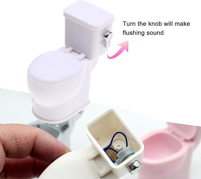 Gxsterd 1/12 Mini Toilet Toy Toilet with Flush Sound Dollhouse Miniature Toilet for Dollhouse Bathroom Accessories