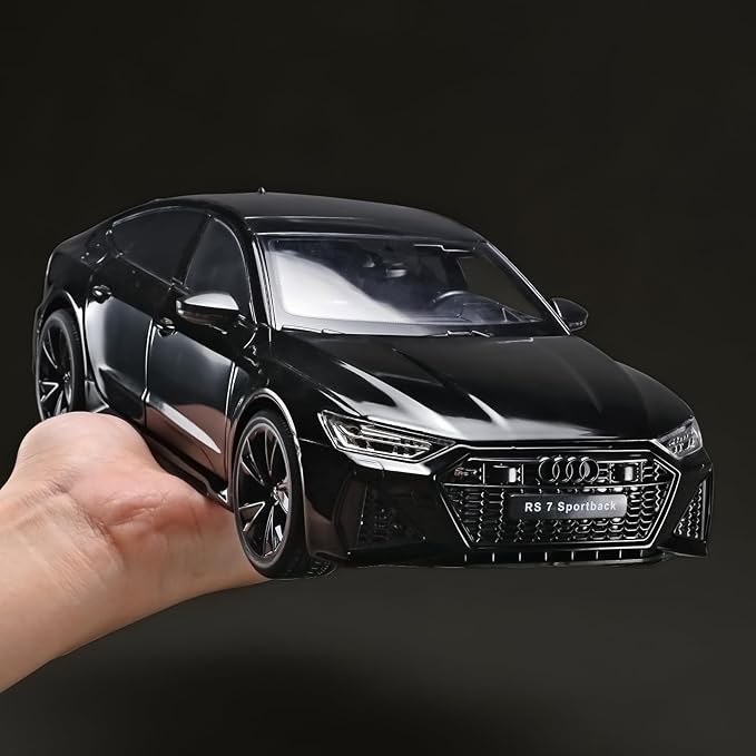 1:18 Audi RS7 Model Car,Pull Back Toy Diecast Cars,Remote Control Key Version Metal Toy Cars with Lights and Sounds,Gift for Children and Adult（Black Warrior）