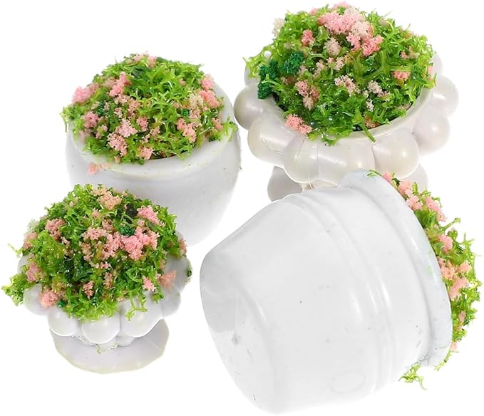 4pcs Miniature Fake Potted Plants, Tiny Plastic Bonsai Flower Decor for Dollhouse Furniture, DIY Table Ornament for Indoor Scenes Home Decor