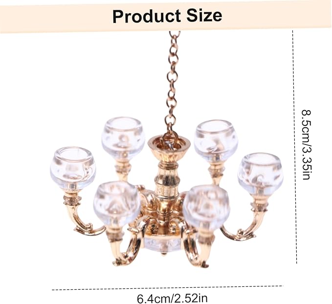 Dollhouse Chandelier, 1:12 Scale Vintage Dollhouse Lights, 2.5x3.4 Inch Alloy Mini Chandelier, DIY Miniature Doll House Accessories