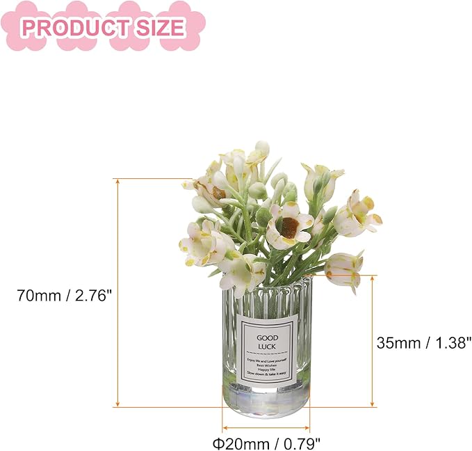 CoCud Mini Flowers Dollhouse in Vase, 2.76" Total Length, Silk Plastic Miniature Dollhouse Accessories with Tiny Lily Yellow - (Applications: for Fairy Micro House Ornament) 1-Pieces