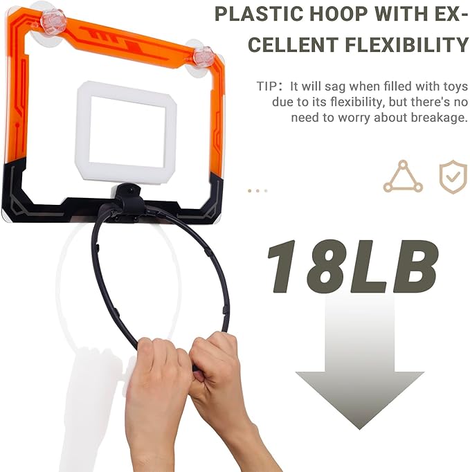 QPJ Baby Bath Toy Storage Organizer, Large Opening Mesh Bathtub Toy Storage for Tub, Bath Toy Holder for Quick Release of Toys for Bathroom, Basketball Hoop Design with Fun Bonus