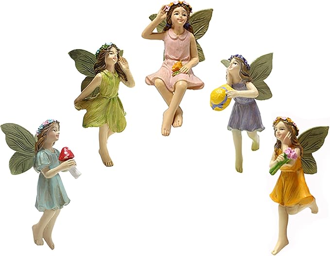 KOCNYDEY Garden Miniatures Fairies Mini Garden Figurine Set Fairies Statues Without a Stick for Outdoor Garden Yard Lawn Home Decor Lovely Resin Fairy Angel Accessories (5 Pieces)