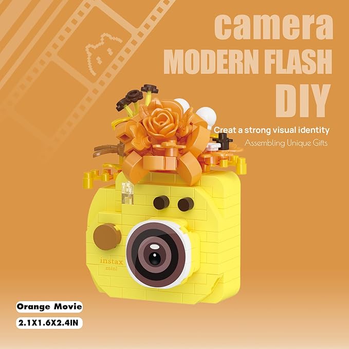 Orange Movie Cute Flower Camera Series Mini Building Toy Bricks Micro Blocks Kit Miniature Toys Ideal for Home Decor Desktop