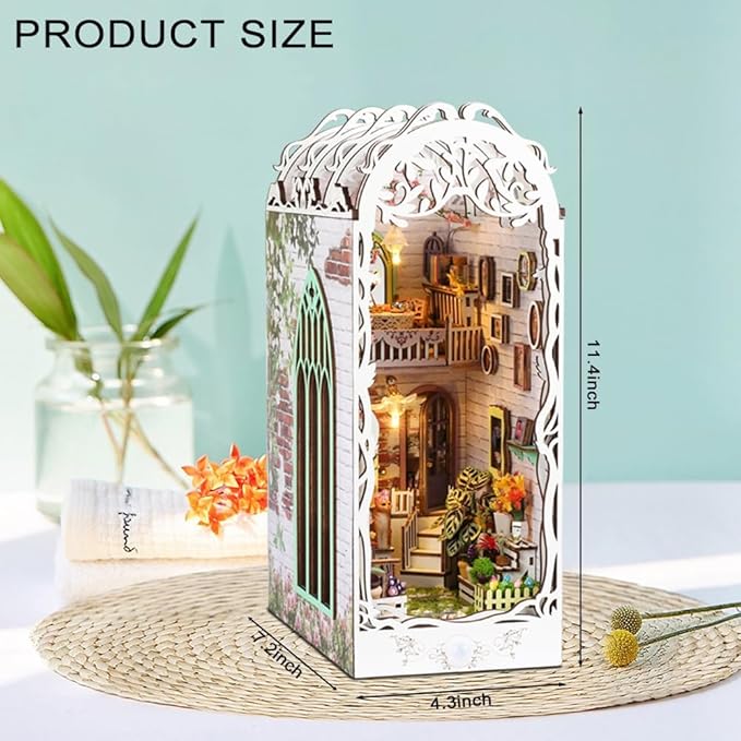 DIY Book Nook Kit - Miniature Dollhouse Booknook Kit for Adults,Teens, 3D Wooden Puzzle Bookend Bookshelf Deco, Christmas Birthday Gift, Flower House