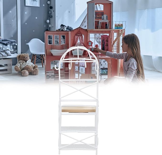 1:12 Miniature Bakers Rack, Dollhouse Kitchen Accessories Miniature Furniture Wooden Storage Rack Storage Display, for Living Room Decoration(White)