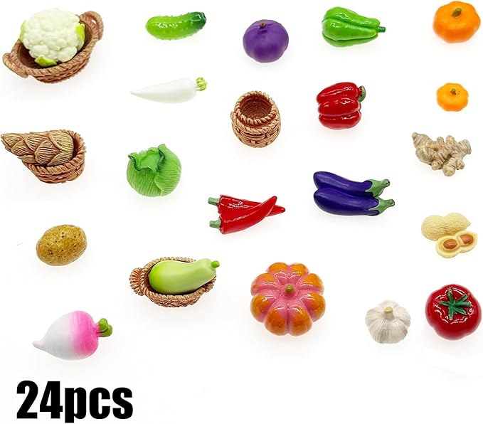 Cayway 22 PCS Miniature Food Mini Vegetables Fairy Garden Accessories for Miniatures Food Kitchen Mini House Store, Micro Landscaping Decoration