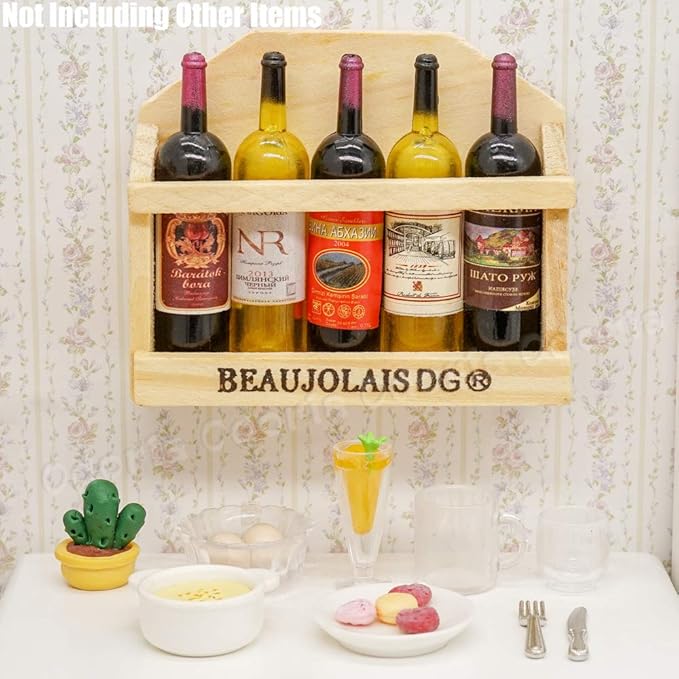 Odoria 1/6 Miniature Wine Holder with 5Pcs Bottles Dollhouse Decoration Accessories