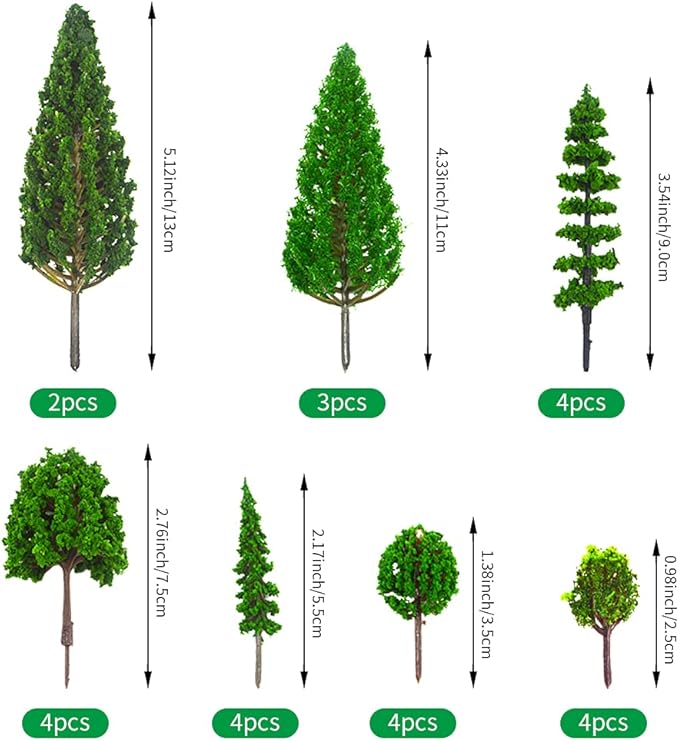 MOMOONNON 25pcs Model Trees Train Scenery Mixed Miniature Trees Artificial Wargame Fake Tree Model Railroad Diorama Supplies Scenery Landscape
