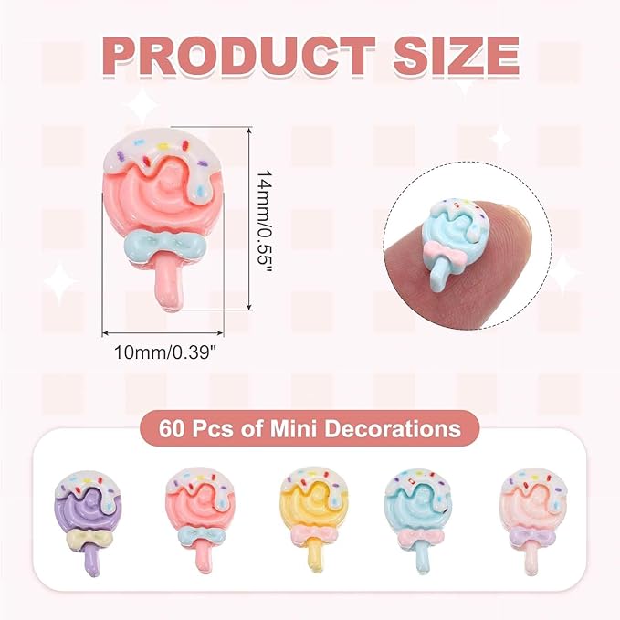 Mini Cute Cream Lollipop Decor, Miniature Doll Food Crafts for Dollhouse & Landscape & Mini Kitchen & Micro Fairy Garden & DIY Craft Decorations(Light Colors, 100pcs)
