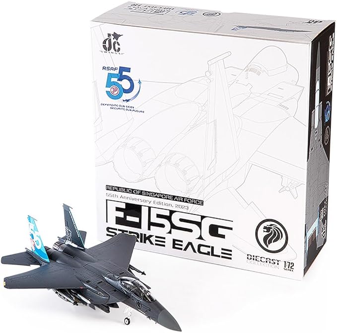 Motor city classics JC Wings | 1:72 Scale Model Military Aircrafts | F-15SG Strike Eagle, Republic of Singapore Air Force, 55th Anniversary Edition, 2023 | Model JCW-72-F15-031