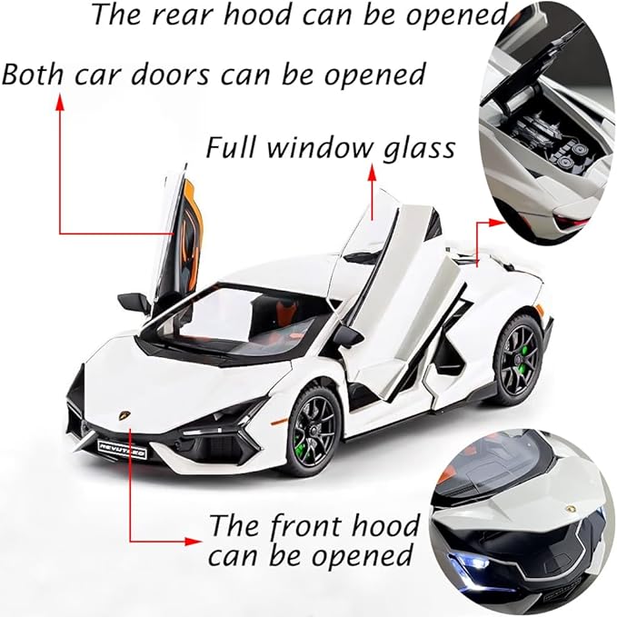 Alloy Collectible 1/24 White Lambo Revuelto Toy Pull Back Vehicles Diecast Cars Model with Light & Sound