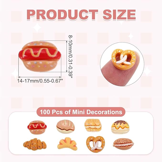 HEARTOOL Mini Cute Mini Hot Dog Snack Decor, Miniature Doll Food Crafts for Dollhouse & Landscape & Mini Kitchen & Micro Fairy Garden & DIY Craft Decorations(Brown Colors, 100pcs)