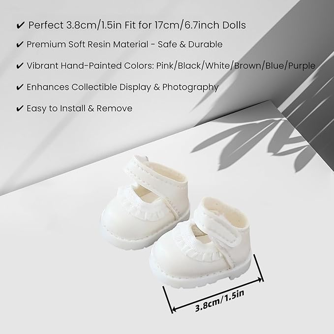 Doll Shoes for Lu bubu 17cm Dolls(No Doll) , Mini Shoes Accessories, Cute PU Leather Lace Shoes Suitable for 17cm Doll, Dress Up Doll Shoes Replacement White
