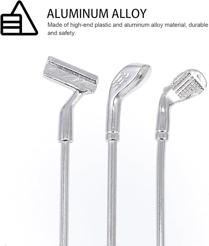 Kisangel 3 Sets Miniature Golf Club Set for Dollhouse, Plastic and Aluminum Alloy Mini Golf Clubs, Assorted Colors, 2.44 Inch, DIY Adornment and Photo Props for Mini House Decor