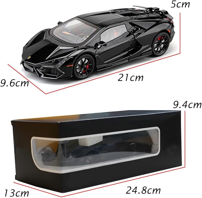Alloy Collectible 1/24 Black Lambo Revuelto Toy Pull Back Vehicles Diecast Cars Model with Light & Sound