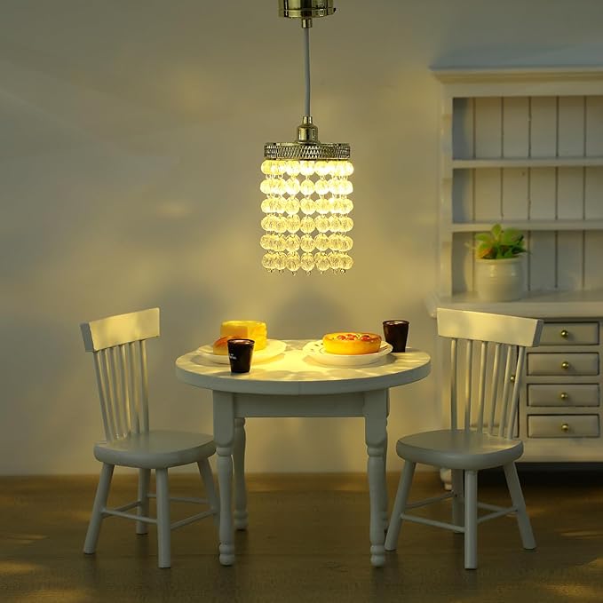 TOYANDONA Dollhouse Chandelier - 1/12 Scale Hanging Beaded Chandelier Doll House Ceiling Lights Lamp Miniature Dollhouse Lights Led Battery Operated for Doll House Decoration Accessories