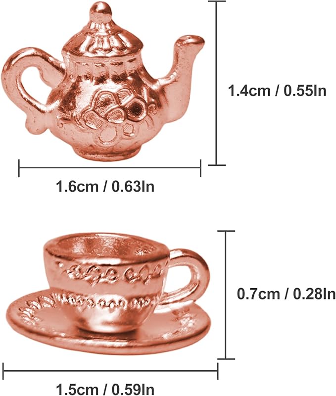 ‌3Pcs Miniature Tea Set Vintage Metal Teapot Coffee Cups, Dollhouse Kitchen Accessories, Tiny Coffee Shop Decor for Doll House Display