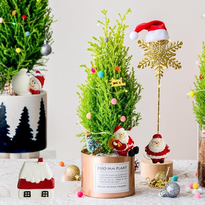 36 Pcs Christmas Miniature Figurines Kits, Mini Resin Santa Claus Christmas Trees Snowman Ornaments Micro Landscape Accessories for DIY Snow Globes Christmas Village Fairy Garden