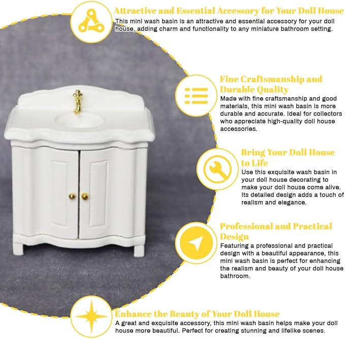 Glomora 1:12 Scale Basin Sink,Wash Basin Mini Micro Type Decoration Furniture Accessory for Doll House