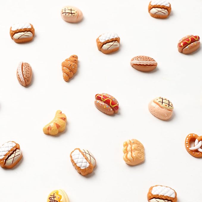 100CS Mini Bread Miniature Bread Bulk Mixed Styles Resin Bakery Food for Photography Props Home House Desk Shops Party Display Decor
