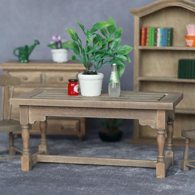 LOGOFUN Dolls House Miniature Wood Table Mini Wooden Table Model 1:12 Scale Tiny Dining Table for Doll House Kitchen Accessories