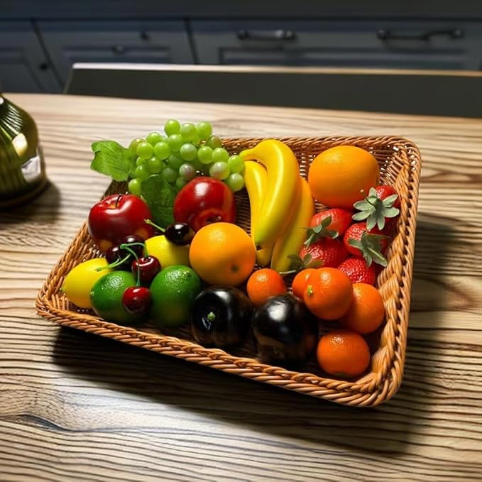 27pcs Fake Mixture Fruits for Home Decor Artificial Fruit Decorations Faux Artificial Lemon Grapes Banana Orange Red Apple Black Plum Fake Strawberry Plastics Cherry