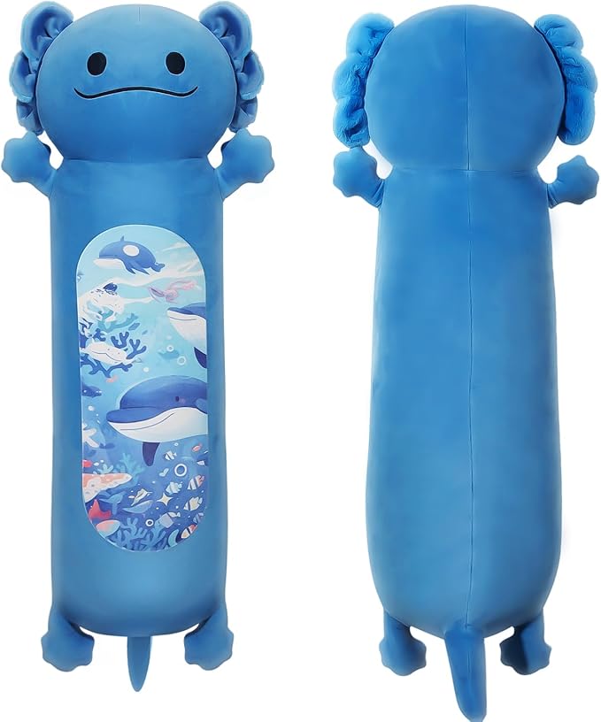 22” Long Axolotl Plush Body Pillow, Cute Blue Ocean Axolotl Stuffed Animals, Salamander Squishy Soft Plushies Toy, Gifts for Kids Girls and Boys, Birthdays, Halloween, Christmas ﻿