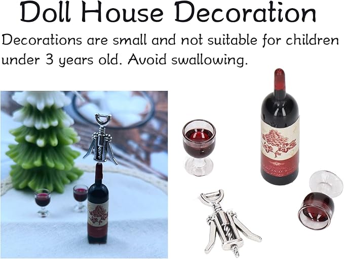 Fayelume Mini Wine Bottles Set, 1:12 Scale Doll House Accessories, Miniature Doll Bottles with Bottle Opener, for Dollhouse Fairy Garden Pub Bar Dolls House