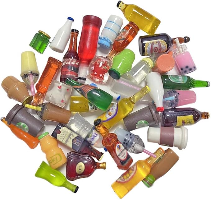 Juland 40PCS Miniature Mini Beer Drinks Decoration Dollhouse Beer Glass Mixed Wine Resin Sets Simulation Instant Model Scene Tableware Dolls House – Random Pattern