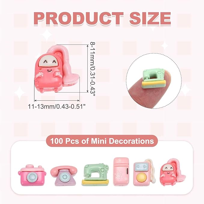 Mini Small Appliances Decor, Miniature Doll Food Crafts for Dollhouse & Landscape & Mini Kitchen & Micro Fairy Garden & DIY Craft Decorations(Dark Pink/Light Pink/Gray, 100pcs)