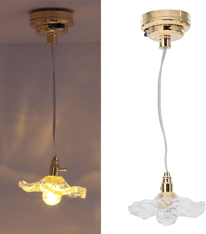 Dollhouse Chandelier, Miniature Chandelier Miniature Lamp Props Micro Decoration Scene Accessories Dollhouse Ceiling Lamp for Home Decor (Clear)