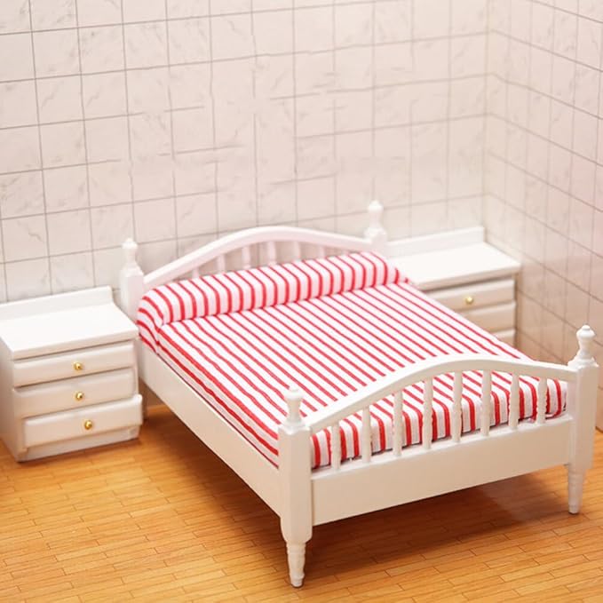 Totority Miniature Furniture Pink Double Bed Synthetic Material 1: 12 Dollhouse Furniture Baby Doll Accessories Set for Decoration Kids Room