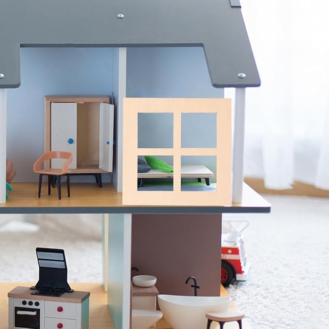 DOITOOL Dollhouse Wooden Windows 10PCS Square Miniature Window Frame Dollhouse Furniture Mini Window Tiny Wooden Window Models Dollhouse Accessories for Dolls Houses Decoration - 7cm