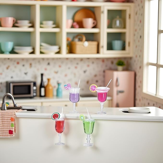 4-Piece 1:12 Scale Mini Bar Set - Hyper-Realistic Resin Wine & Cocktail Bottles for Dollhouse Kitchens, Architectural Models & Photography Props