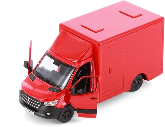 KiNSMART - Mercedes-Benz Sprinter Cargo Van 1:48 O Scale 5" Die Cast Metal Model Toy Van, Pull-Back Action (Red Box Truck)