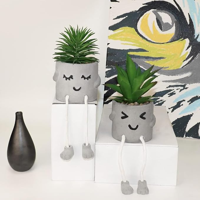 MAKHOT Artificial Succulents Potted Plant Set, Faux Succulents Office Decorations for Work Desk, Fake Plant Wall Shelf Decor for Gift, Bathroom Small Plants Decoration, Mini Plants Window Sill Decor