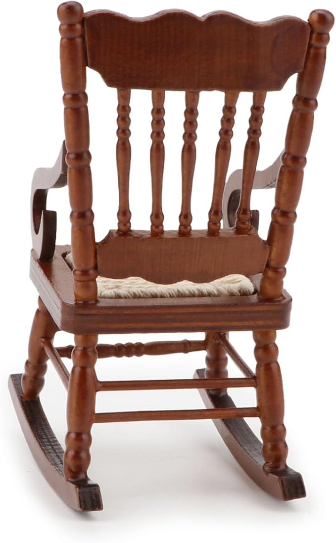 Dollhouse Chairs 2PCS Miniature Rocking Chair 1:12 Scale Wooden FurnitureAccessories Tiny Mini House Home Outdoor Cake Topper Decoration ModelLiving Room Scene Christmas Craft Displays (Brown)