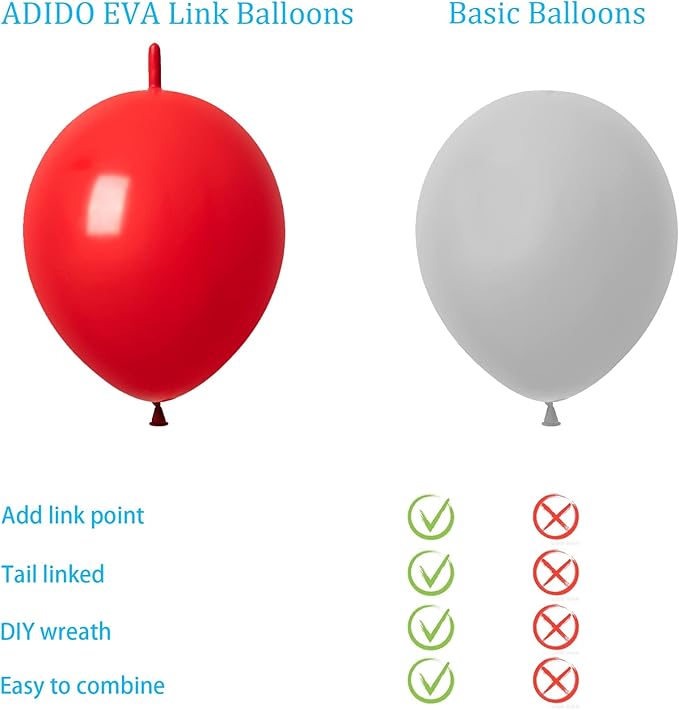 ADIDO EVA Link Balloons Red 10 Inch Latex Quick Linkale Balloon 80 Pcs for Birthday, Halloween, Christmas, Party Festival Decorations