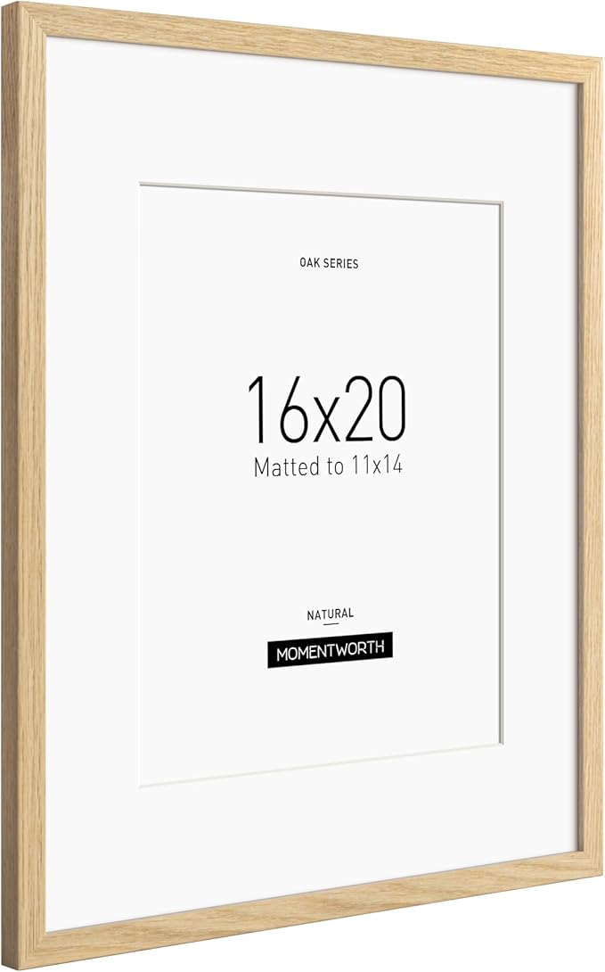 Momentworth 16x20 Frame with Mat for 11x14 set of 3, Solid Oak Wood 16x20 Frames for Horizontal & Vertical Wall Mounting(3 Pack,Oak)