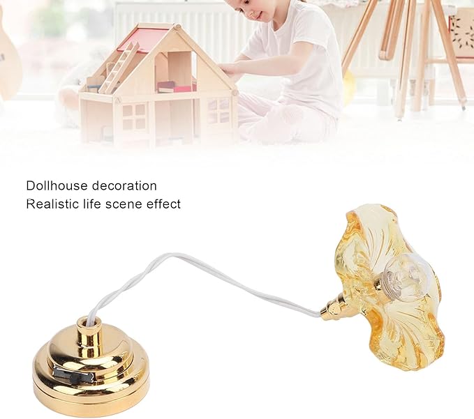 Dollhouse Chandelier, Miniature Chandelier Miniature Lamp Props Micro Decoration Scene Accessories Dollhouse Ceiling Lamp for Home Decor (Yellow)