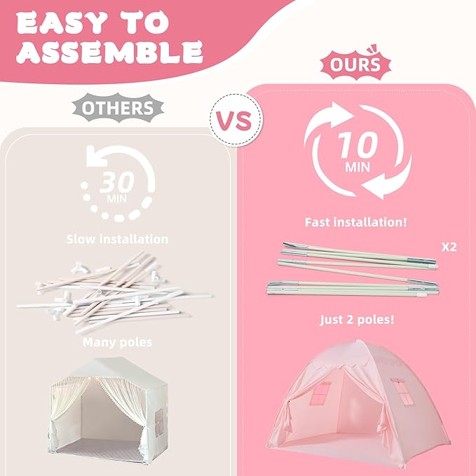 Full Size Bed Canopy for Kids：Girls Bed Tent Dream Privacy Sleeping Tents Indoor - Toddler Under Bunk Pink Tent - Girls & Boys Bedroom Privacy Space Sleeping Tents Gifts (Large Pink)