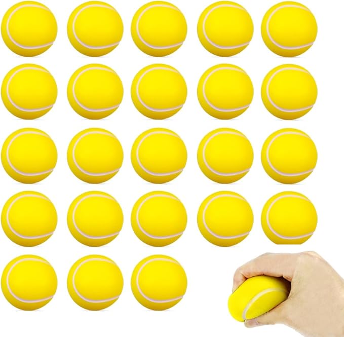 Fulanfudi 24 PCS Tennis Cupcake Toppers Foam Mini Soccer Stress Ball Soccer Ball Cupcake Picks Football Theme Cake Topper for Kids Stress Relief Relaxation Party Decoration School Carnival Reward