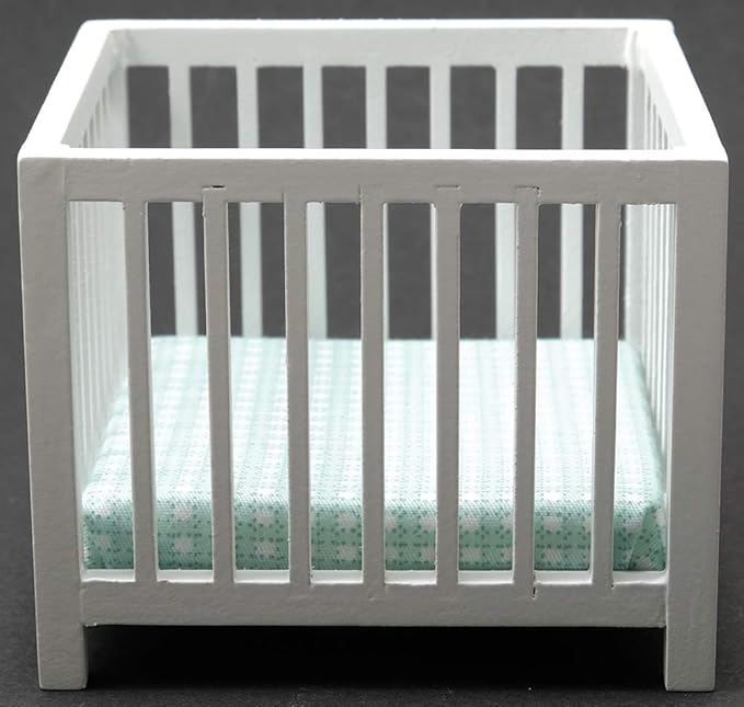 Classics by Handley Dollhouse Miniature White Slatted Play Pen with Blue Fabric