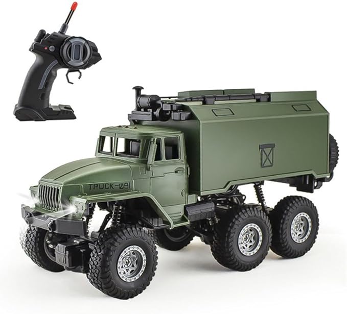 Remote Control Car, RC Military Truck 1:16 Scale Military Command Vehicle with LED Light 6WD Off-Road Crawler All Terrain Toy Car for Teen Adults