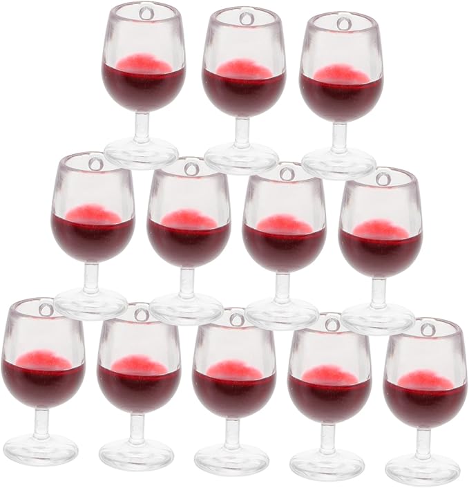 LALADEFIEE 12pcs Miniature Wine Goblets Dollhouse Accessories Red Wine Glasses Tiny House Decor Craft DIY